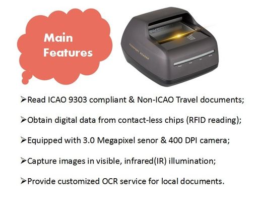 Scanner di patente di guida compatto 235*250*148mm e lettore di passaporti per hotel con SDK