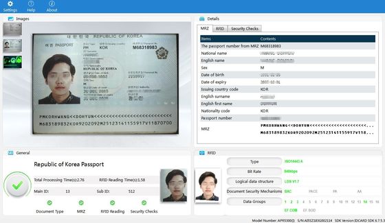 Profondità di colore 24 bit lettore automatico di carte d'identità di passaporto per la scansione intelligente nei chioschi OCR